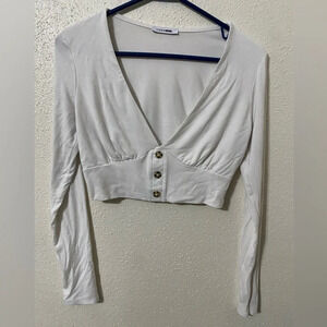 Fashion Nova Ladies Deep V Long Sleeve Cropped & Forever 21 Body Suit Both Small